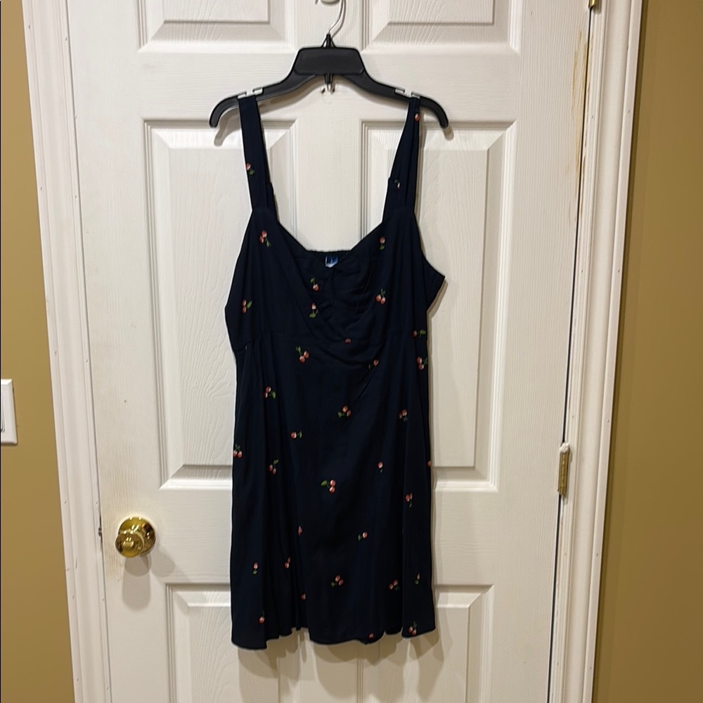 Old Navy Dark Blue Mini Dress with Red Cherry Print and Pockets